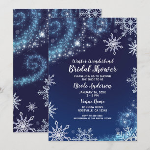 Winter Wonderland Blau & Weiß funkelnde Schneefloc Einladung