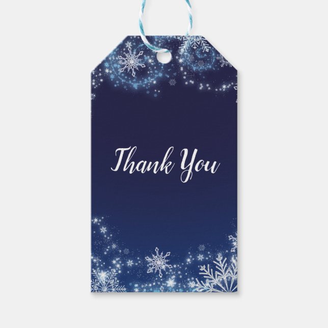 Winter Wonderland Blau & Weiße Schneeflocken Gefal Geschenkanhänger (Vorderseite)