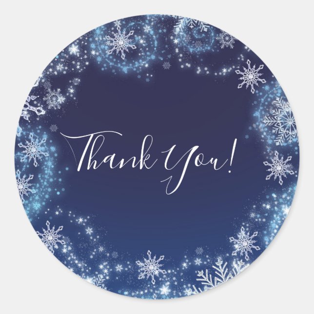 Winter Wonderland Blau & Weiße Schneeflocken Gefal Runder Aufkleber (Vorderseite)