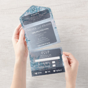 Winter Wonderland Blaue Schneeflocken Hochzeit   All In One Einladung