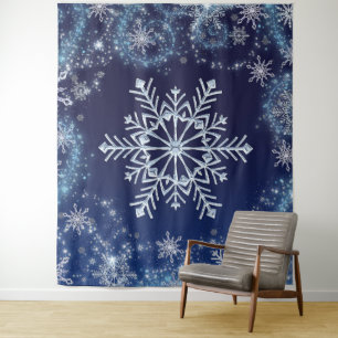 Winter Wonderland Blaue Schneeflocken Magischer Hi Wandteppich