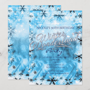 Winter Wonderland Blaue Schneeflocken Party-Einlad Einladung