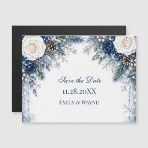 Winter Wonderland Blaue und Weiße Rose Termin spei Magneteinladung