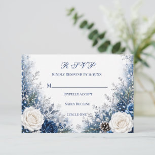 Winter Wonderland Blaue und Weiße Rosen Hochzeit RSVP Karte
