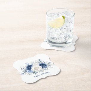 Winter Wonderland Blaue und Weiße Rosen Hochzeit Untersetzer