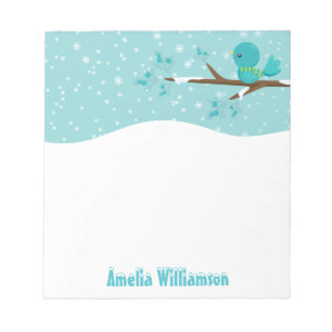 Winter Wonderland Blaue Vogel auf Stechpalmenzweig Notizblock