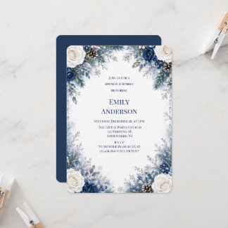 Winter Wonderland Blaue Weiße Rose Brunch & Bubbly Einladung
