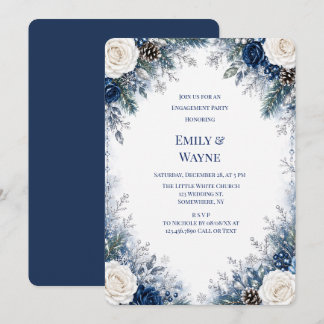 Winter Wonderland Blaue Weiße Rosen Verlobungsfeie Einladung