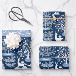 Winter Wonderland: Blauer und weißer Weihnachtsbau Geschenkpapier Set