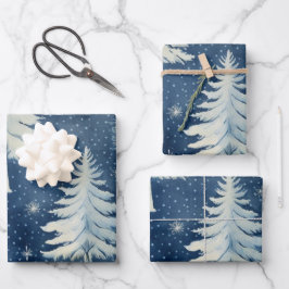 Winter Wonderland: Blauer und weißer Weihnachtsbau Geschenkpapier Set
