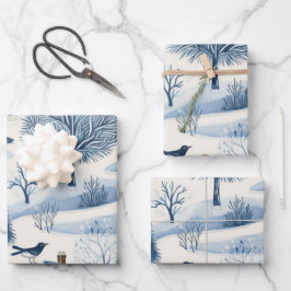Winter Wonderland: Blauer und weißer Weihnachtsbau Geschenkpapier Set