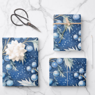 Winter Wonderland: Blauer und weißer Weihnachtsbau Geschenkpapier Set