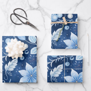 Winter Wonderland: Blauer und weißer Weihnachtsbau Geschenkpapier Set