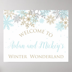 Winter Wonderland Blue and Gold Willkommenszeichen Poster