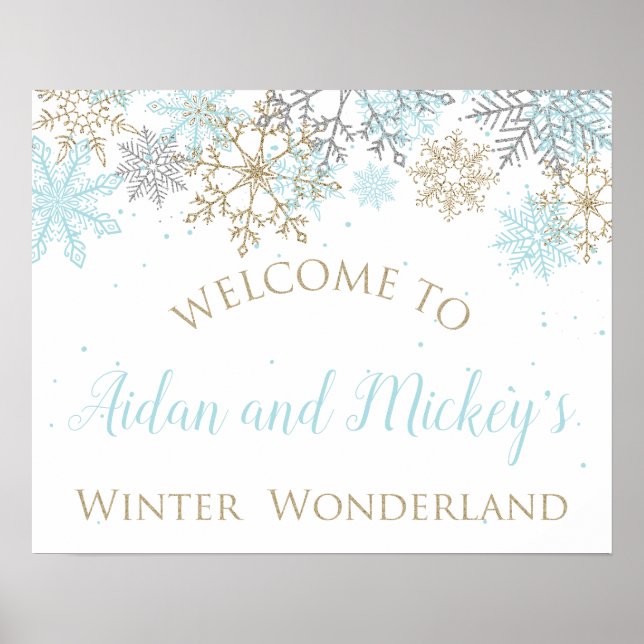 Winter Wonderland Blue and Gold Willkommenszeichen Poster (Vorne)