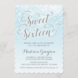 Winter Wonderland Blue Girl Sechzehn 16. Geburtsta Einladung