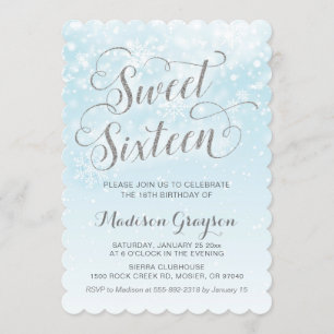 Winter Wonderland Blue Girl Sechzehn 16. Geburtsta Einladung