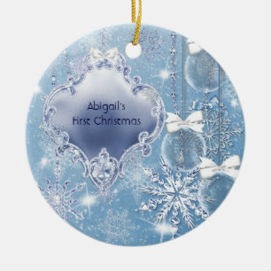 Winter Wonderland Blue Ice Baby's First Christmas Keramikornament