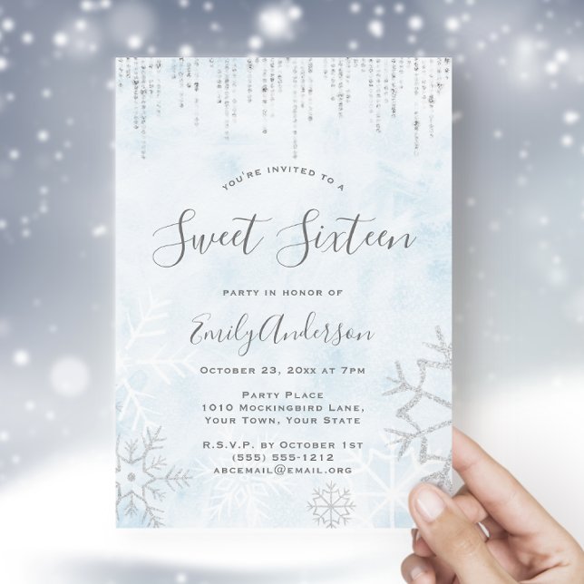Winter Wonderland Blue Silver Snow Ice Sweet 16 Einladung (Von Creator hochgeladen)
