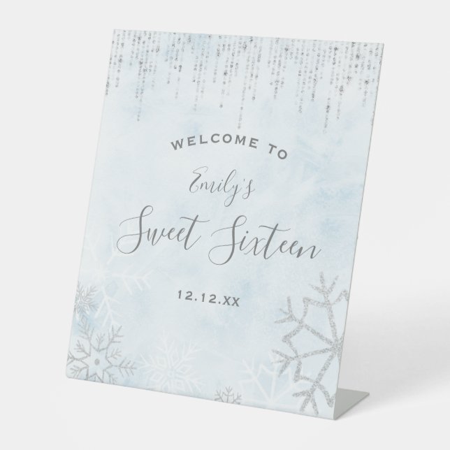 Winter Wonderland Blue Silver Snow Ice Sweet 16 Sockelschild (Vorderseite)