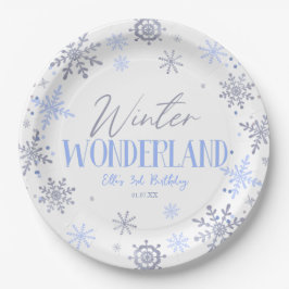 Winter Wonderland Blue Snowflake Birthday Party Pappteller