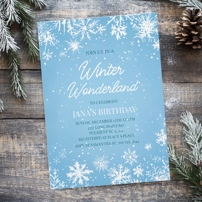 Winter Wonderland Blue Snowflake Geburtstag Einladung (Von Creator hochgeladen)