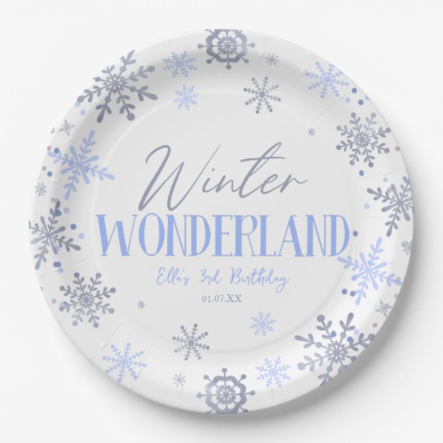 Winter Wonderland Blue Snowflake Geburtstagsparty Pappteller (Vorderseite)