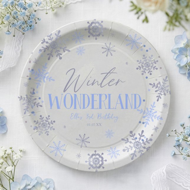 Winter Wonderland Blue Snowflake Geburtstagsparty Pappteller (Von Creator hochgeladen)