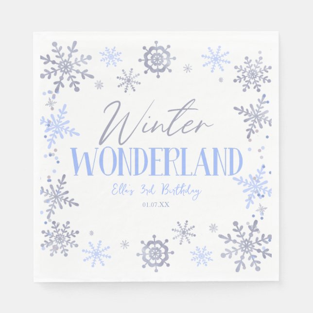 Winter Wonderland Blue Snowflake Geburtstagsparty Serviette (Vorderseite)