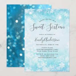 Winter Wonderland Blue Snowflake Sweet 16 Einladung
