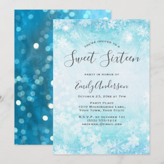 Winter Wonderland Blue Snowflake Sweet 16 Einladung