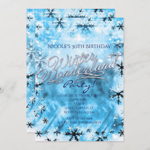 Winter Wonderland Blue Snowflakes Party Einladung
