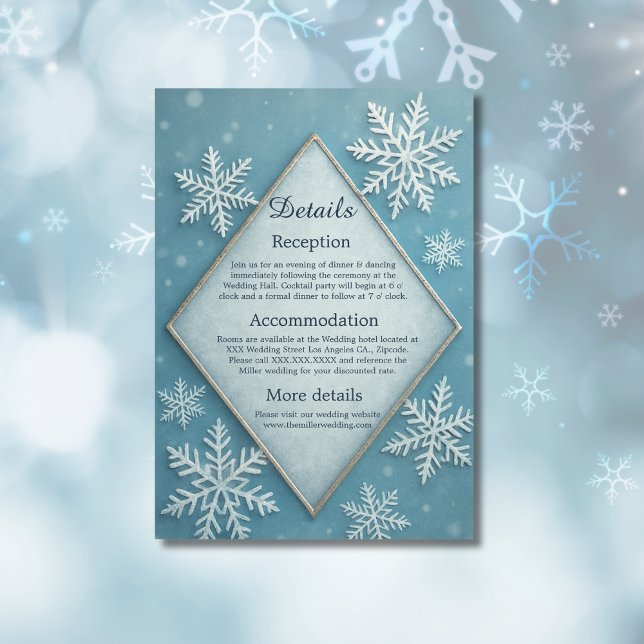 Winter Wonderland Blue Snowy Romantische Hochzeit Begleitkarte (Von Creator hochgeladen)