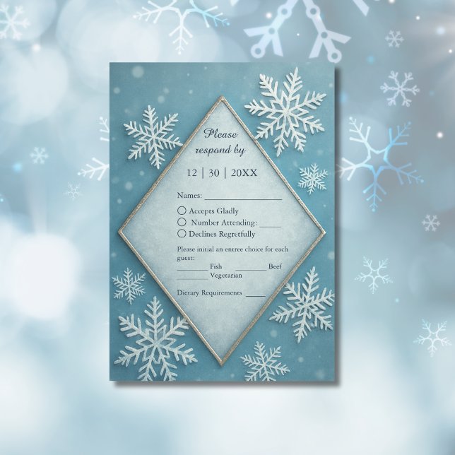 Winter Wonderland Blue Snowy Romantische Hochzeit RSVP Karte (Von Creator hochgeladen)