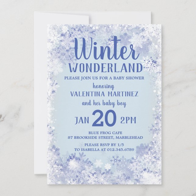 Winter Wonderland Boy Baby Dusche Einladung (Vorderseite)