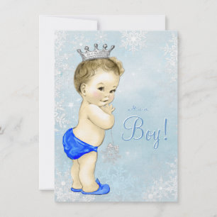 Winter Wonderland Boys Blue Snowflake Baby Dusche Einladung