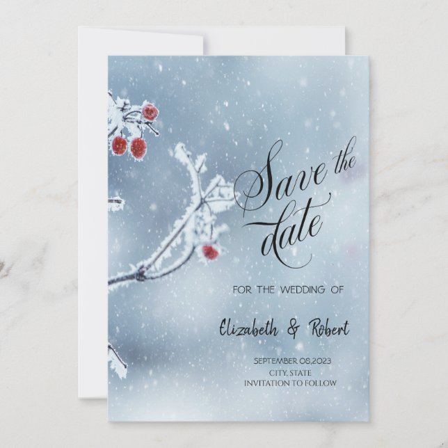 Winter Wonderland Branches Blue Save the Date (Vorderseite)