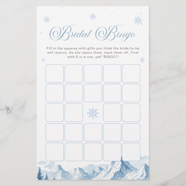 Winter Wonderland Bridal Shower Bingo Game (Vorderseite)