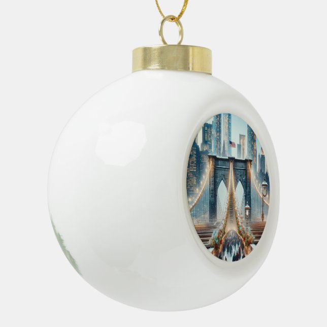 Winter Wonderland. Brooklyn Bridge - New York Keramik Kugel-Ornament (Links)