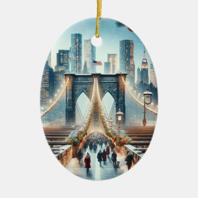 Winter Wonderland. Brooklyn Bridge - New York Keramik Ornament (Vorne)