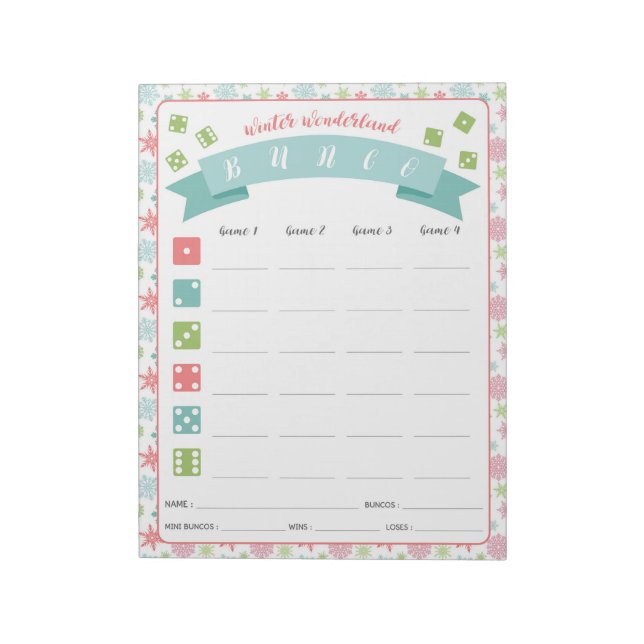 Winter Wonderland Bunco Party Game Score Card Notizblock (Rotiert)