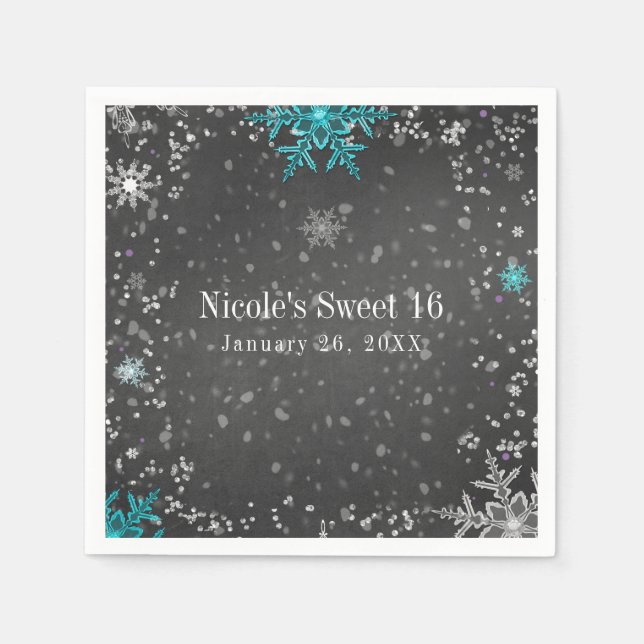 Winter Wonderland Chalk Aquamarines und Lila Party Serviette (Vorderseite)