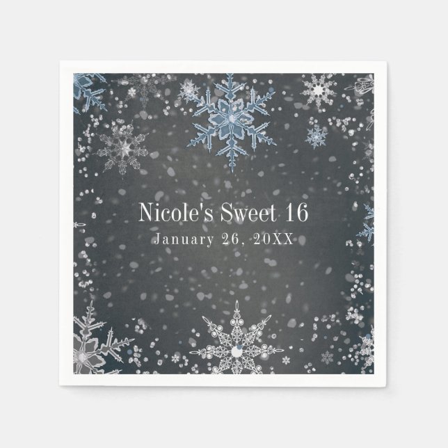 Winter Wonderland Chalk Blue Grau Silver Party Serviette (Vorderseite)