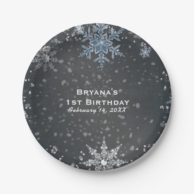 Winter Wonderland Chalk Blue Gray Custom Party Pappteller (Vorderseite)