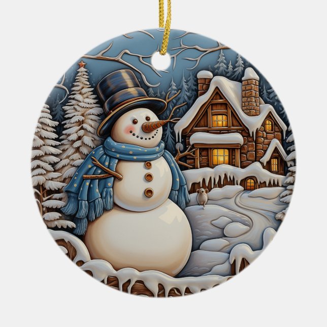 Winter Wonderland Charm: Retro Weihnachten Keramik Ornament (Vorne)