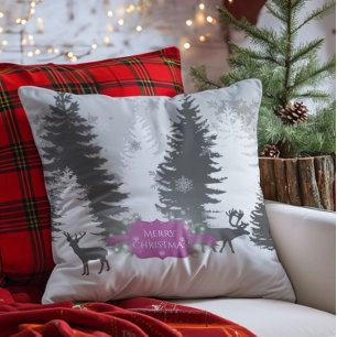 Winter Wonderland Christmas Throw Pillow - Magenta Kissen