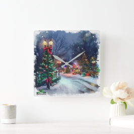 Winter Wonderland Christmas Village Wall Clock  Quadratische Wanduhr