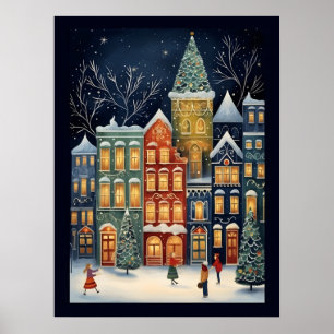 Winter Wonderland Cityscape Niedliches Weihnachtsg Poster