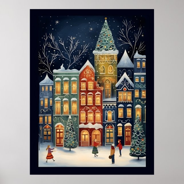 Winter Wonderland Cityscape Niedliches Weihnachtsg Poster (Vorne)