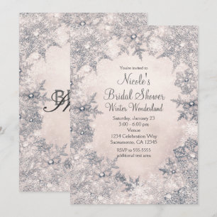 Winter Wonderland Creme Weiß Elegante Schneeflocke Einladung